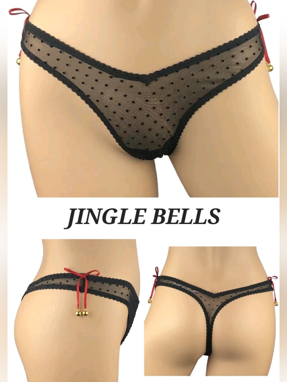 Victoria's Secret Very Sexy Jingle Bells Mesh Limited Edition Thong Panty BLACK